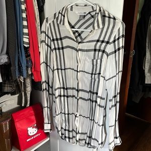Old Navy White and Black Flannel Shirt